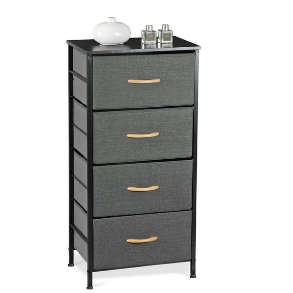 YEXJ Dresser for Bedroom 4 Drawers Fabric Dresser Storage Tower Tall Chest,Dark Grey