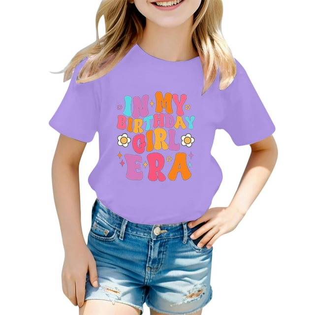 MEZZALL T-Shirt Décontracté à Lettres pour Filles Tout-Petits, Col Rond, Manches Courtes, Coloré, 3-4 Ans