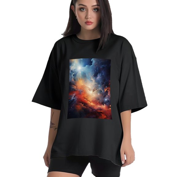 Plus Size Shirt for Women Black Tops for Women Short Sleeves Shirt for Women Nebula T Shirt Crewneck Shirt for Women XS