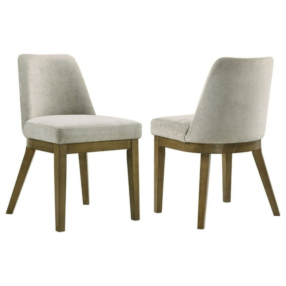 Givy Dining Armless Chair Set of 2, Tapered Legs, Oak Brown Wood, Tan