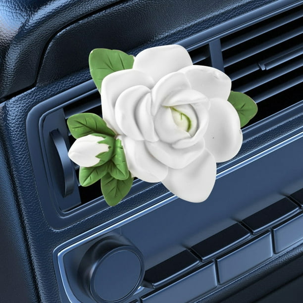 Clip ambientador para coche | Difusor de coche con aroma a gardenia | Diseño de flores Decoración de perfumes | Olor fresco y duradero | 10ml Aromaterapia | Fácil de instalar | Blanco | 1 Paquete