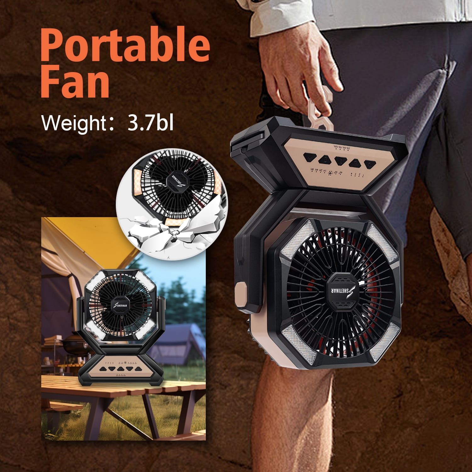 SHETINAR 20000mAh Rechargeable FanBattery Powered Fan 4-Speed Tabletop Fan with Charging, Hooks, Timer, Portable Fan for Office,Bedroom,Outdoor,Power Outage,Hurricane,Travel.Khaki