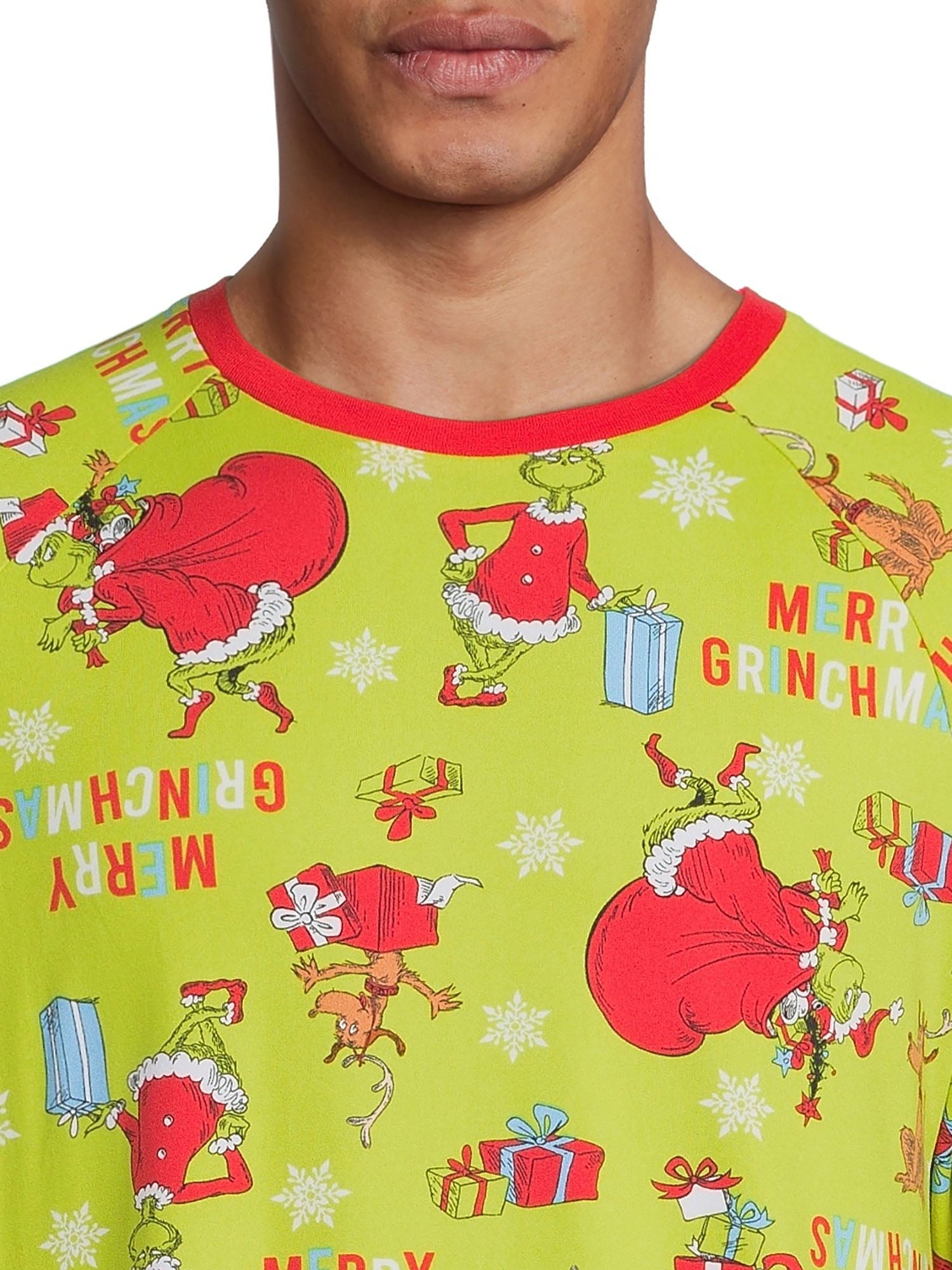 Dr. Seuss Grinch Matching Family Sleepwear Men's Long Sleeve Top and Pants, 2-Piece Pajama Set