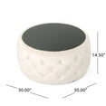 thumbnail image 2 of Table Basse Ottomane en Velours et Verre Trempé Design Capitonné Rond Parfait pour les Salons Glam Beige, 2 of 5
