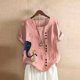 thumbnail image 1 of ICHUANYI Clearance Women's Fashion Summer Round Neck Leisure Short Sleeve Printed Buttons Tops(Pink, XL) Ichaunyi WER2023081018027, 1 of 7