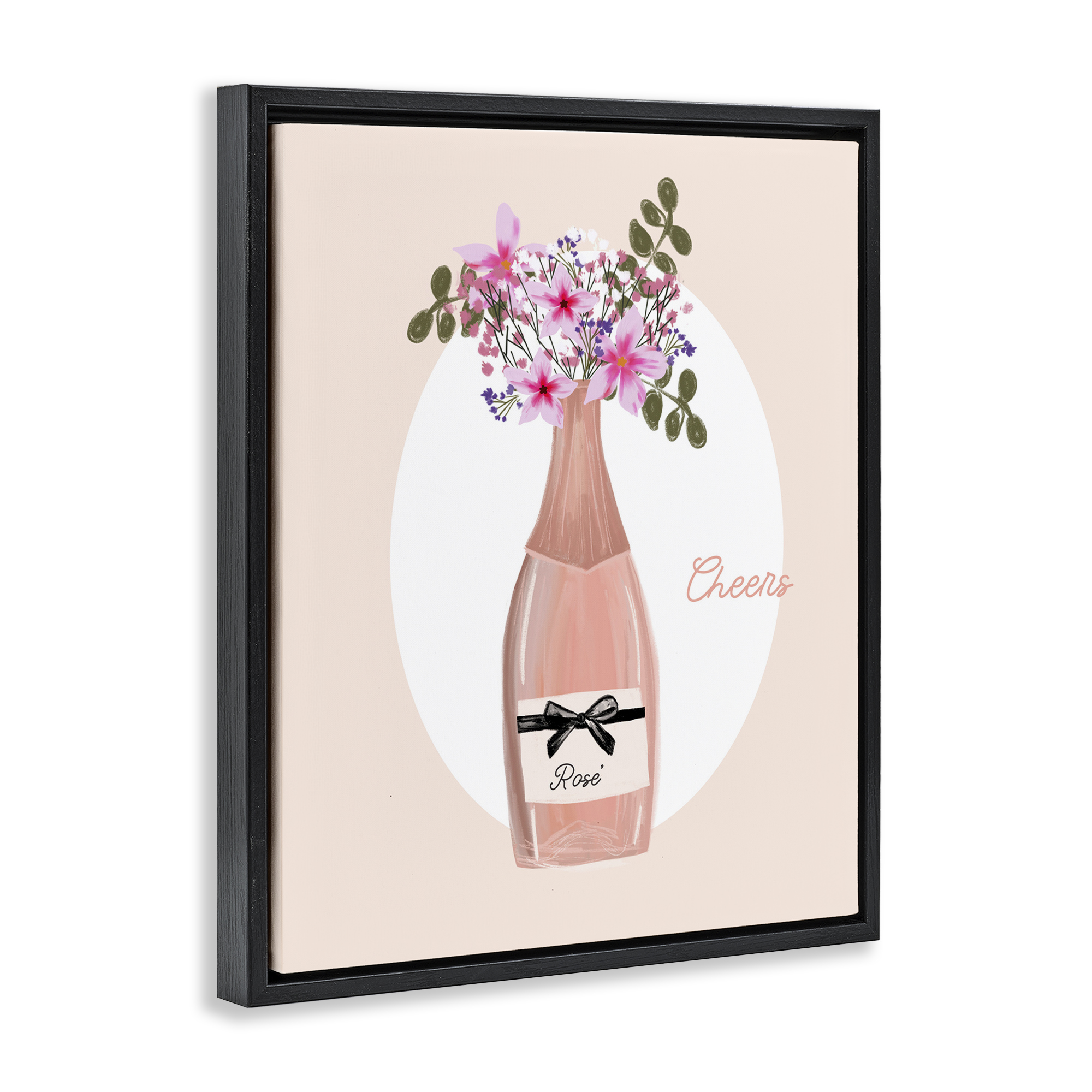 Stupell Industries Cheers Pastel Rosé Food & Beverage Painting Black Floater Framed Art Print Wall Art, 17 x 21