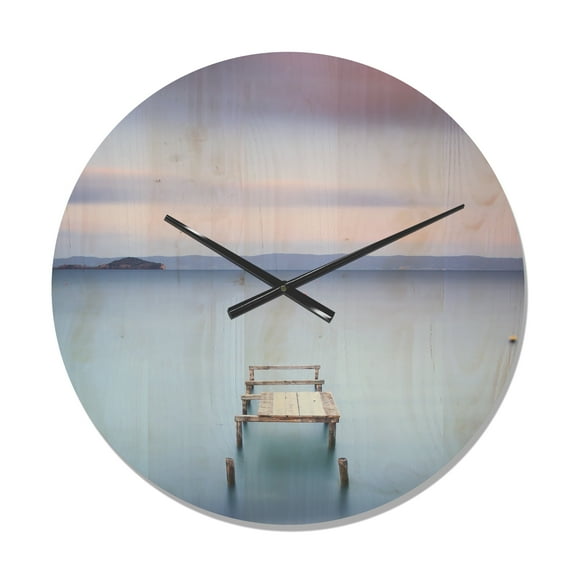 Designart 'Bright Purple Sky Over Lake' Modern Wood Wall Clock