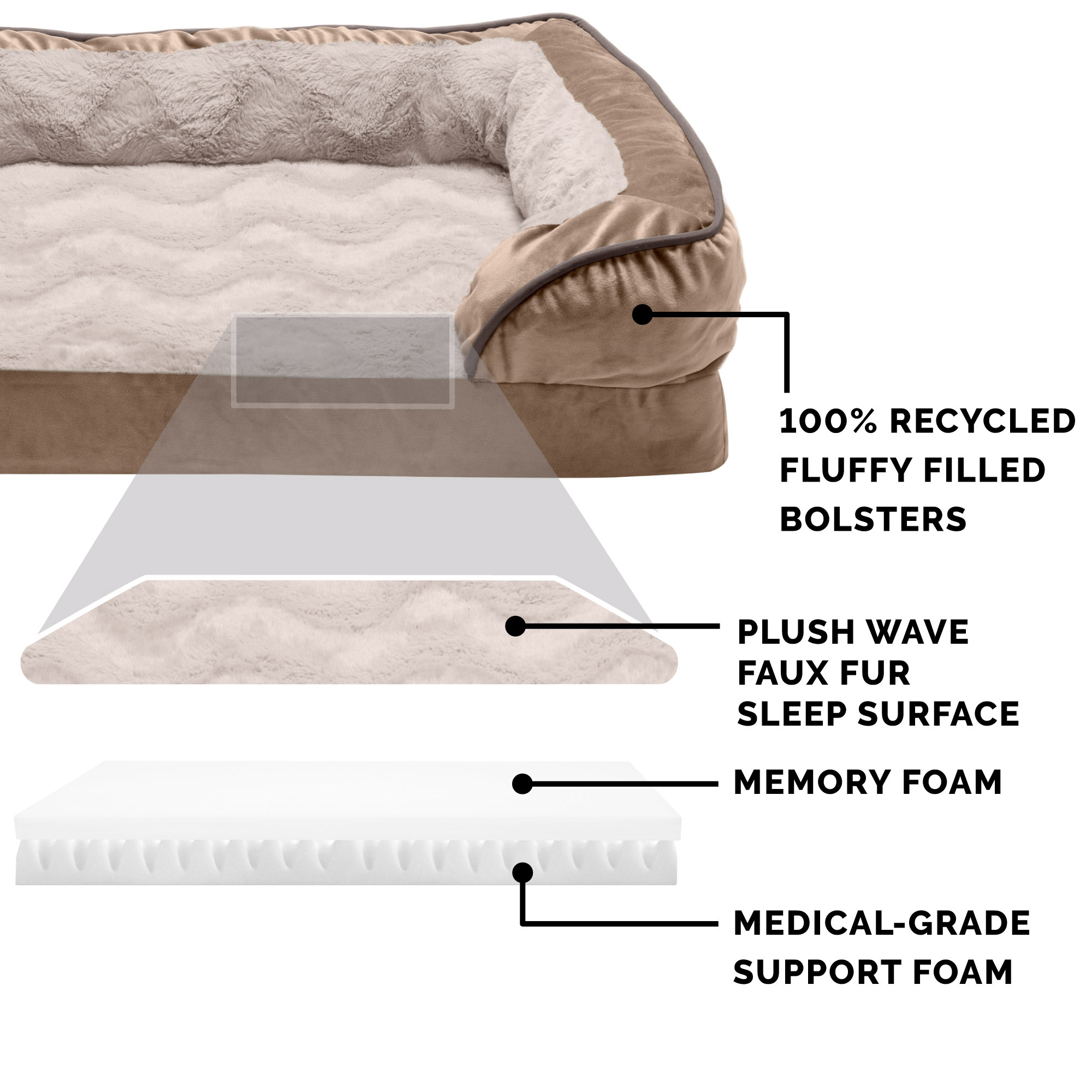 FurHaven Velvet Waves Perfect Comfort Sofa Pet Bed, Brownstone, JumboPlus, 1 Count