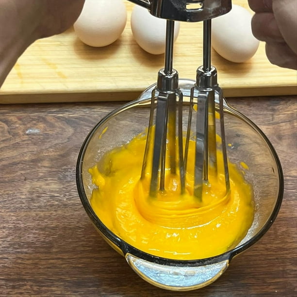 Batidor de Huevos Manual con Manivela - Batidor de Acero Inoxidable, Ergonómico de ABS, Diseño Compacto para Mezclar Fácilmente, Color Plateado