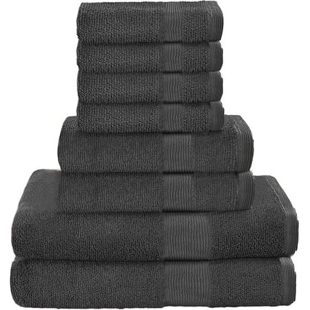 

8 Piece Towel Set 100% Ring Spun Cotton 2 Bath Towels 27x54 2 Hand Towels 16x28 and 4 Washcloths 13x13 - Ultra Soft Highly Absorbent Machine Washable Hotel Spa Quality - Grey