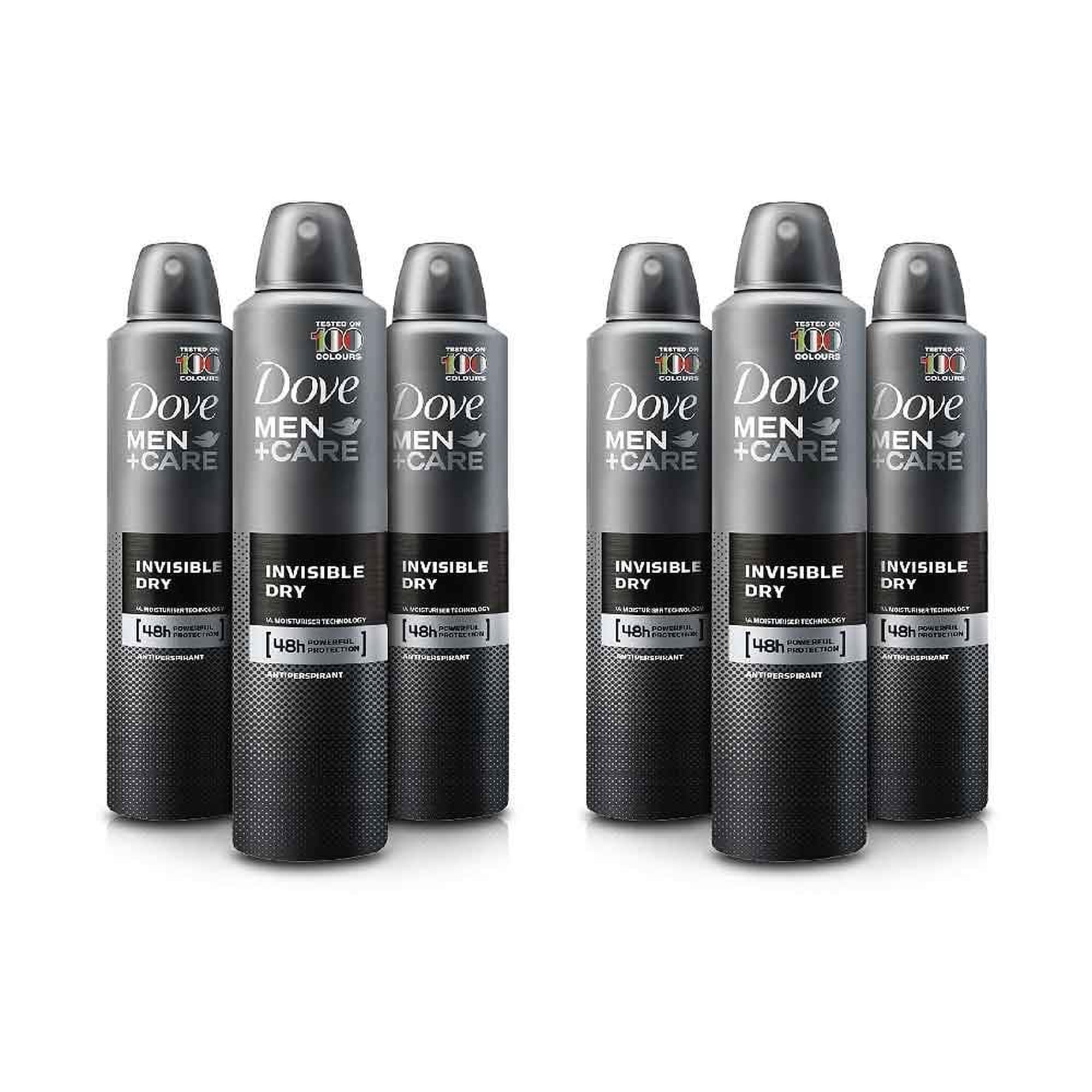 Dove Men+Care Invisible Dry Antiperspirant Spray Deodorant 3.8 oz (150 mL), 6 Pack, 72-Hour Protection, No White Marks on Clothes