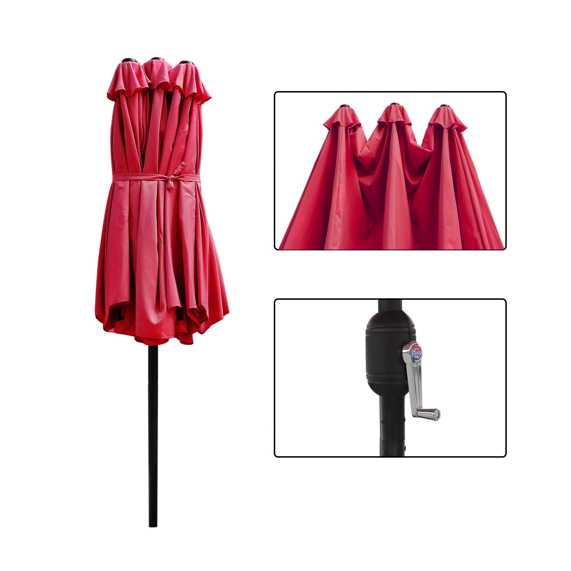 Abble 15x9 ft. Large Double Sided Rectangular Patio Market Umbrella with Crank Lift - Heavy Duty Steel Sun Shade for Pool, Deck, Backyard, Red