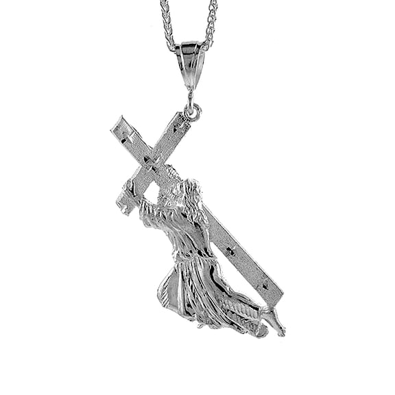 925 Sterling Silver Jesus Christ Carrying the Cross Charm Pendant 88mm