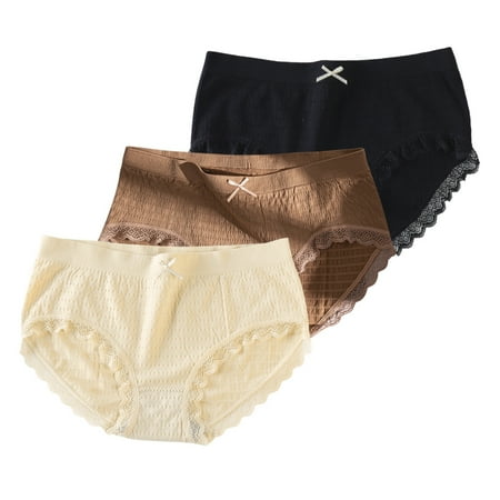 3 Pack Sexy Panties Women Lace Trim Underwear Bikini Panty Mid-rise Seamless Hipster Breathable Soft Stretch Panty Underpants