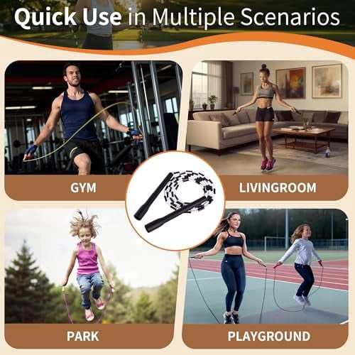 YUEDONG Soft Beaded Jump Rope - World Champion Luke Boon Recommended, Adjustable Tangle-Free, Pain-Free TPU Beads & Anti-Slip Long Handles, Fitness Workout for Adults Kids with Carry Bag