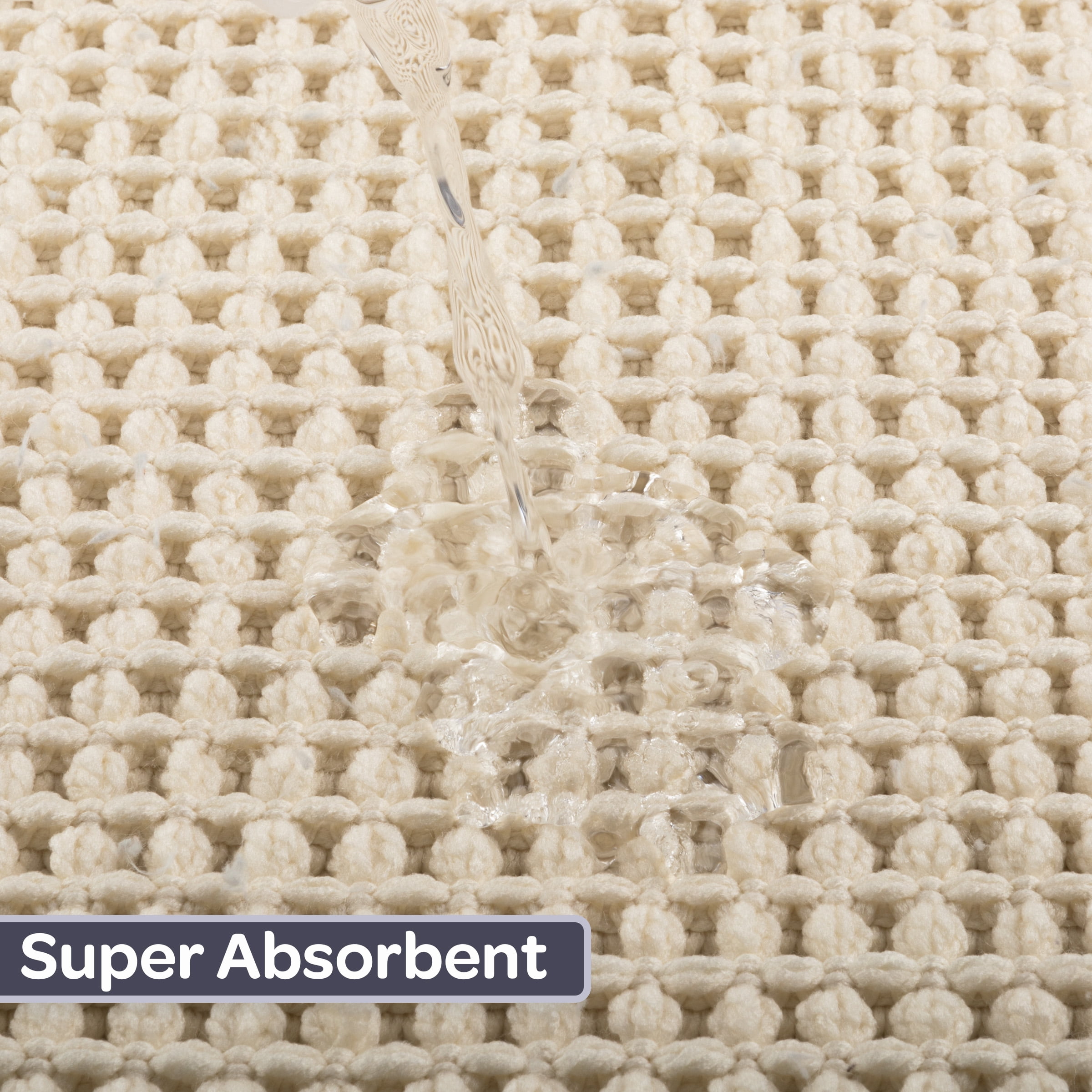 Lavish Home 2PC Waffle Bath Mat Set - Washable Bathroom Rugs (Ivory)