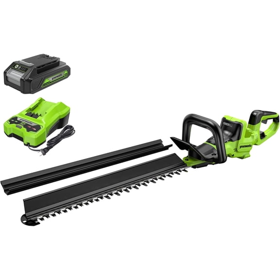 Greenworks 24V 24" (1.1" Cutting Capacity/Rotating Handle) Brushless Hedge Trimmer Cordless, 2.0Ah Battery and Charger Included