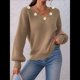 thumbnail image 5 of Suéter Holgado de Otoño con Cuello en V y Mangas Largas Tipo Farol para Mujer, Bordado de Flores. Camello XL, 5 of 9