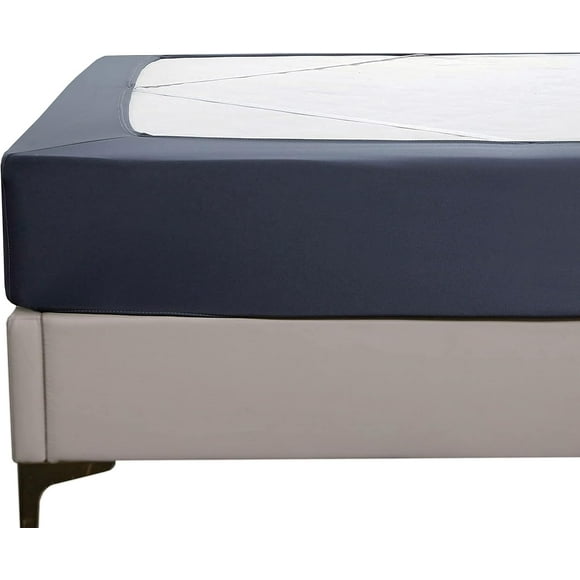 czcpp-Box Spring Cover - Stretchy and Snug Fit Wrap Around 4 Sides Bed Skirt - Jersey Knit, Sleek Alternative for Bed Skirt, Soft and Smooth Fits Box Springs up to 12", Queen Navy Blue