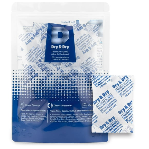 Dry & Dry 20 Gram [10 Packets] Silica Gel Packets Desiccants, Silica Packets - Rechargeable Silica Gel Packs, Silica Gel Packets, Desiccants Packets, Silica Gel