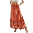 thumbnail image 3 of XINPING Flowy Skirts for Women Boho Casual Color Block Soft & Breathable Chiffon Elastic High Waist Pleated A-Line Flared Maxi Skirts, 3 of 9