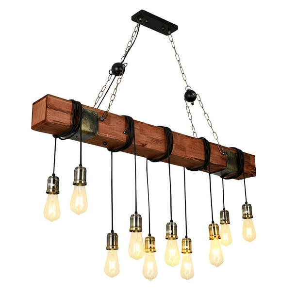 46inch 10 Lights Chandelier Wooden Retro Rustic Pendant Light Industrial Suspension Light Line Can Be Adjusted Freely Distressed Wood Chandelier For Dining Table Vintage Kitchen Bar Island Walmart Com Walmart Com