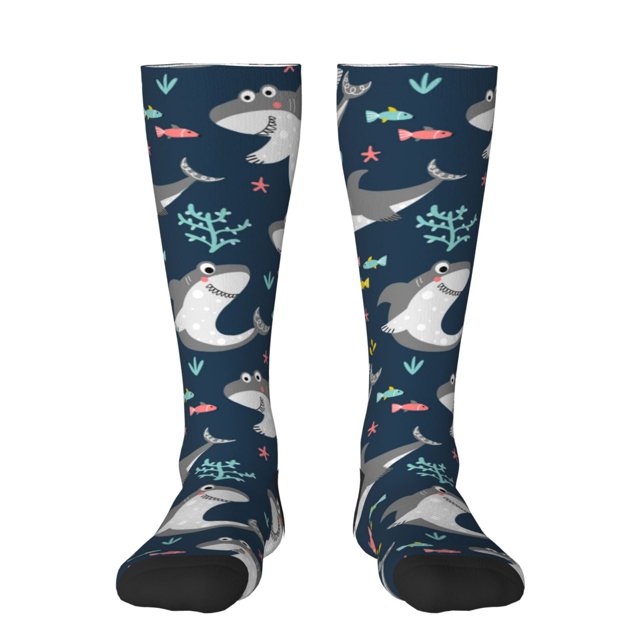 Balery Friendly Smiling Sharks Calcetines novedosos Calcetines deportivos Calcetines hasta la rodilla Calcetines de algodón Calcetines originales y geniales