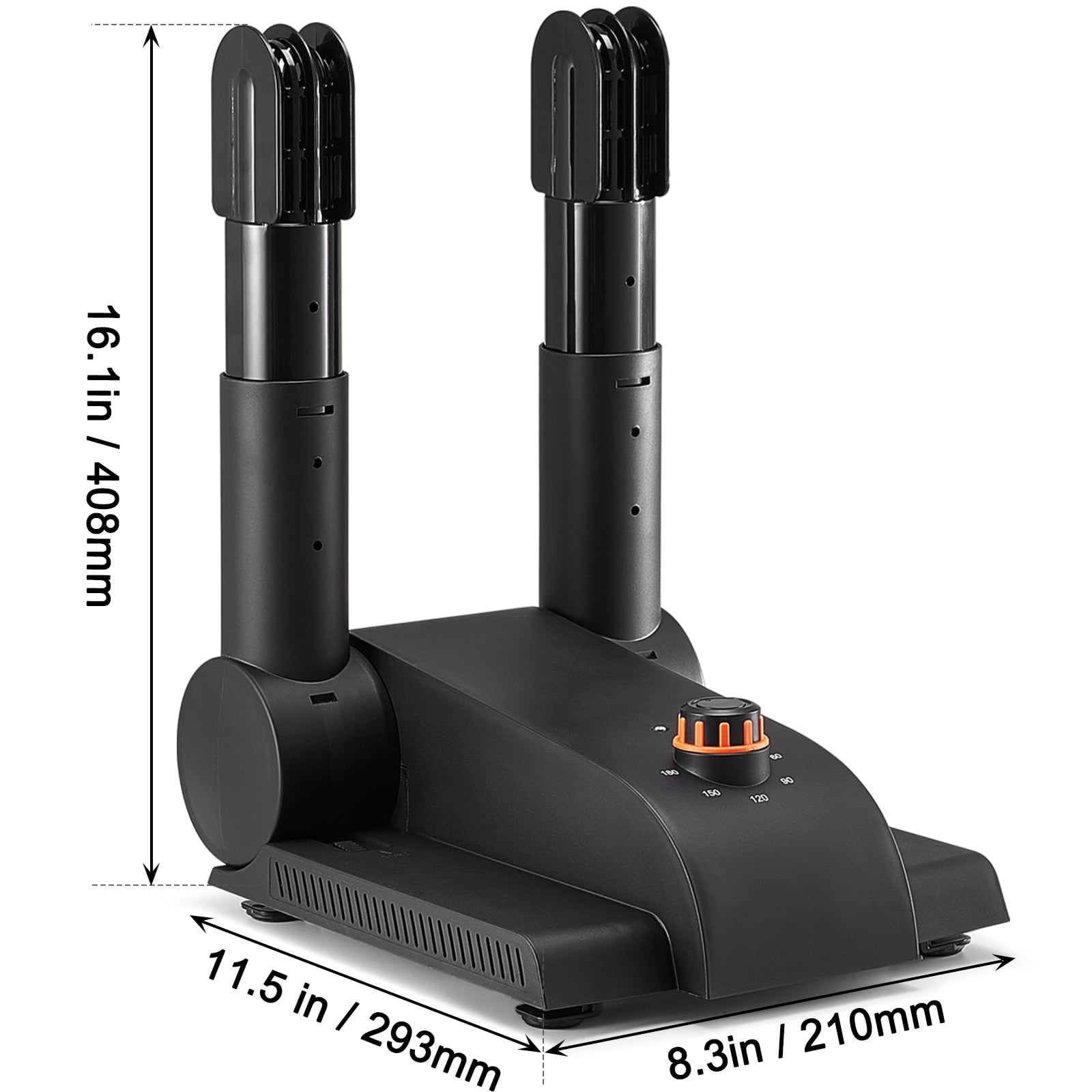 KFFKFF 180° Folding Dual-Tube Footwear Dryer, Compact Design with Timing Function, Equipped with Heating Blower & PP(V0 Flame Retardant) Material, Leather & Canvas Footwear, Socks - Black & Orange
