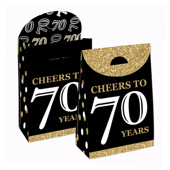 Big Dot of Happiness Adult 70th Birthday - Gold - Birthday Gift Favor Bags - Party Goodie Boxes - Set of 12