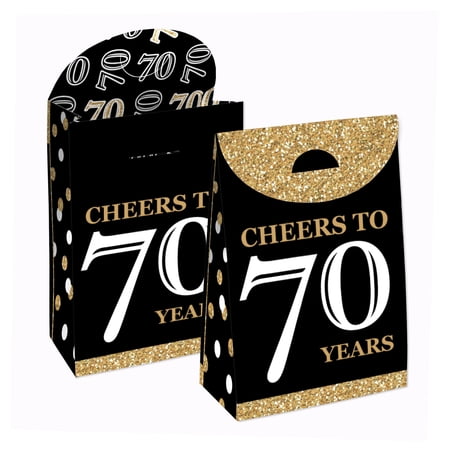 Big Dot of Happiness Adult 70th Birthday – Gold – Birthday Gift Favor Bags – Party Goodie Boxes – Set of 12
