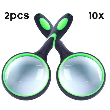 Reactionnx 2-Pack 10X Magnifying Glass, Handheld Reading Magnifier 75mm Magnifying Glass Lens, Thickened Rubbery Frame with Non-Slip Soft Handle for Book Reading,Insect and Kids Hobby Observation