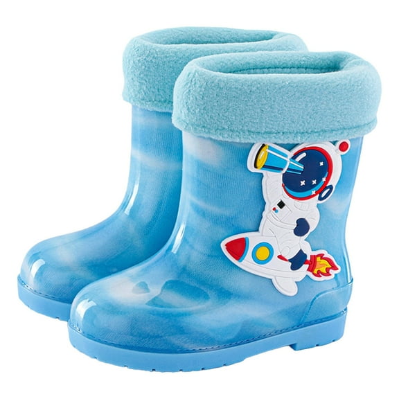 Otqutp Unisex-Child Kids Rubber Waterproof Rain Boot for Boys Girls Cute Pattern Rain Shoes Winter Warm Linen Mud Boots