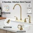 thumbnail image 2 of FROPO Grifo de cocina dorado con rociador lateral, 2 asas, 8 pulgadas, 3 o 4 orificios, grifo para fregadero de cocina, moderno juego de grifo dorado de latón con rociador de alta presión y líneas de, 2 of 5
