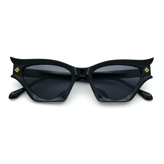 Vintage Golden Era Narrow Cat Eye Luxury Chic Plastic Sunglasses All Black