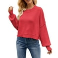thumbnail image 2 of Baqcunre Sweaters For Women Autumn And Winter Europe And The United States Loose Short Pullover Sweater Cotton Fashion Long Sleeved Crew Neck Sweater Crop Tops Fall Outfits Women Trendy Watermelon red, 2 of 4