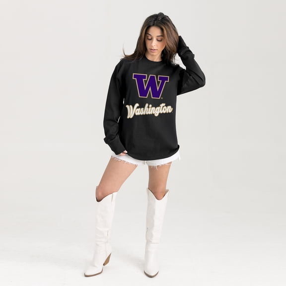 Women's Gameday Couture Black Washington Huskies Oversized Honor Roll Long Sleeve T-Shirt
