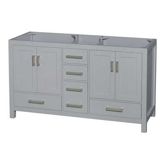 Wyndham Collection Sheffield 59" No Mirror Wood Double Bathroom Vanity in Gray