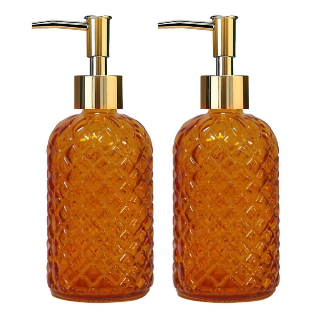 Dispensador de jabón YYTSGG de vidrio naranja de 400 ml con bomba de plástico dorado