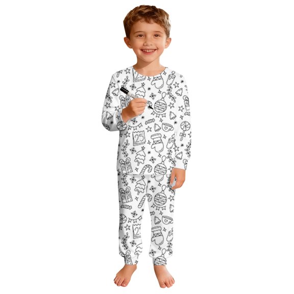 Boys Pajamas 2 Piece Cozy Christmas Graffiti Graphic Print Crew Neck Long Sleeve Top And Pants Pjs for Boys Size 2-3 Years