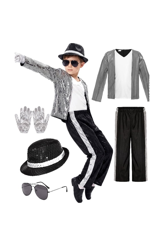 Kids Dance Star Boys 80s 90s Pop Stage Striped Suit Outfits,4-12 Years