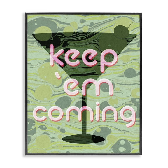 Stupell Industries Contemporary Keep 'Em Coming Green Martini Black Framed Giclee Art, 16 x 20, by Lil' Rue