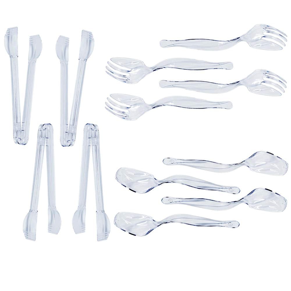Set of 12 Clear Plastic Serving Utensils Disposable Heavy Duty Serving