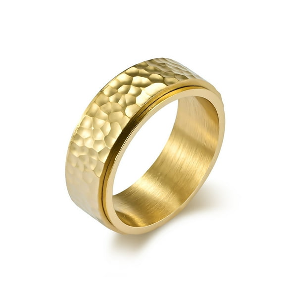 Hand Hammered Pattern Moon Pit 14K Yellow Gold Ring for Men Women Personality Trendy Ring Jewelry Wedding Gift