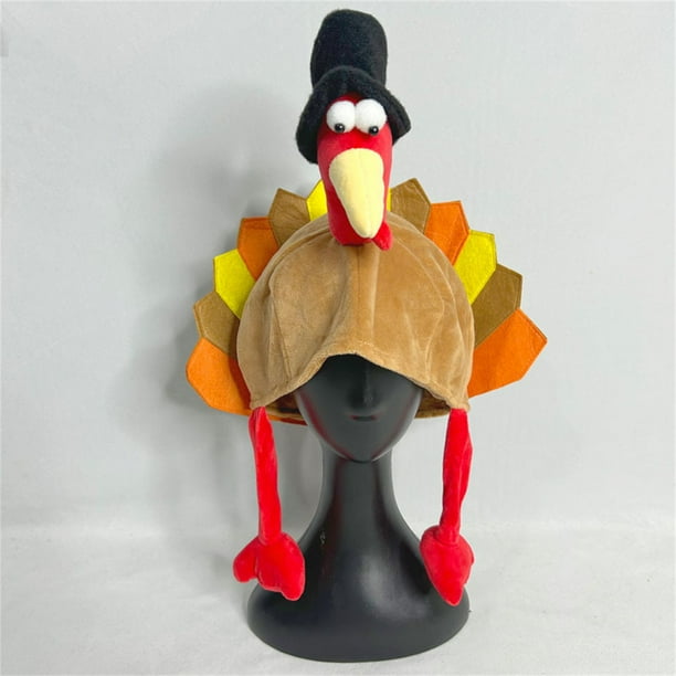 Gorro de pavo de Acción de Gracias, gorro divertido de pavo para fiestas navideñas, gorros de pollo de peluche para la noche de Acción de Gracias, para adultos