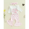 thumbnail image 3 of Musuos Baby Girls 3Pcs Fall Outfits 0-18M Long Sleeve Romper + Bow Print Pants + Headband Set Infant Clothes, 3 of 9