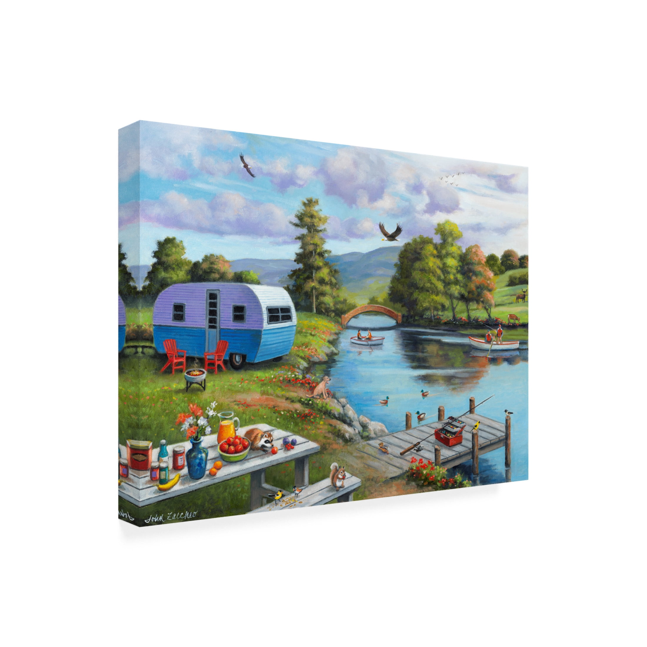 Canvas Wall Art - John Zaccheo 'Fishing on the River' Wall Art for Living Room, Bedroom, or Office Décor by Trademark Fine Art - 32 x 24 Inches