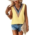 thumbnail image 3 of DYMADE Fashion Solid Color Stitching Lace V-Neck Sleeveless Tank Top Women, 3 of 4