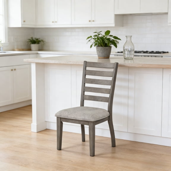 Rustic Gray Ladderback Dining Chairs (Set of 2) - Upholstered Polyester Seat for Casual Dining Room