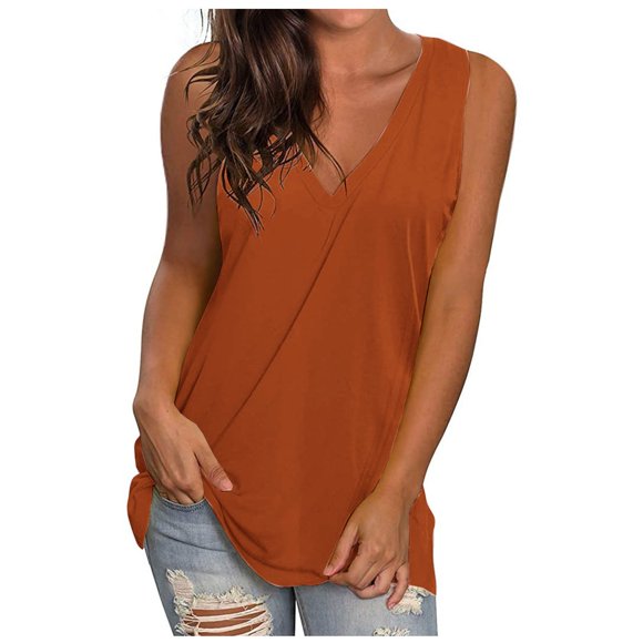 AherBiu Workout Tank Tops for Women V Neck Stretchy Loose Fitting Gym Athletic Running Cami Tank Summer Causal Undershirts Solid Color