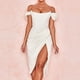 thumbnail image 4 of Vestidos blancos con hombros descubiertos para mujer, vestido sexy con corsé de corte bajo, vestido midi de boda de fiesta con división alta,S, 4 of 7